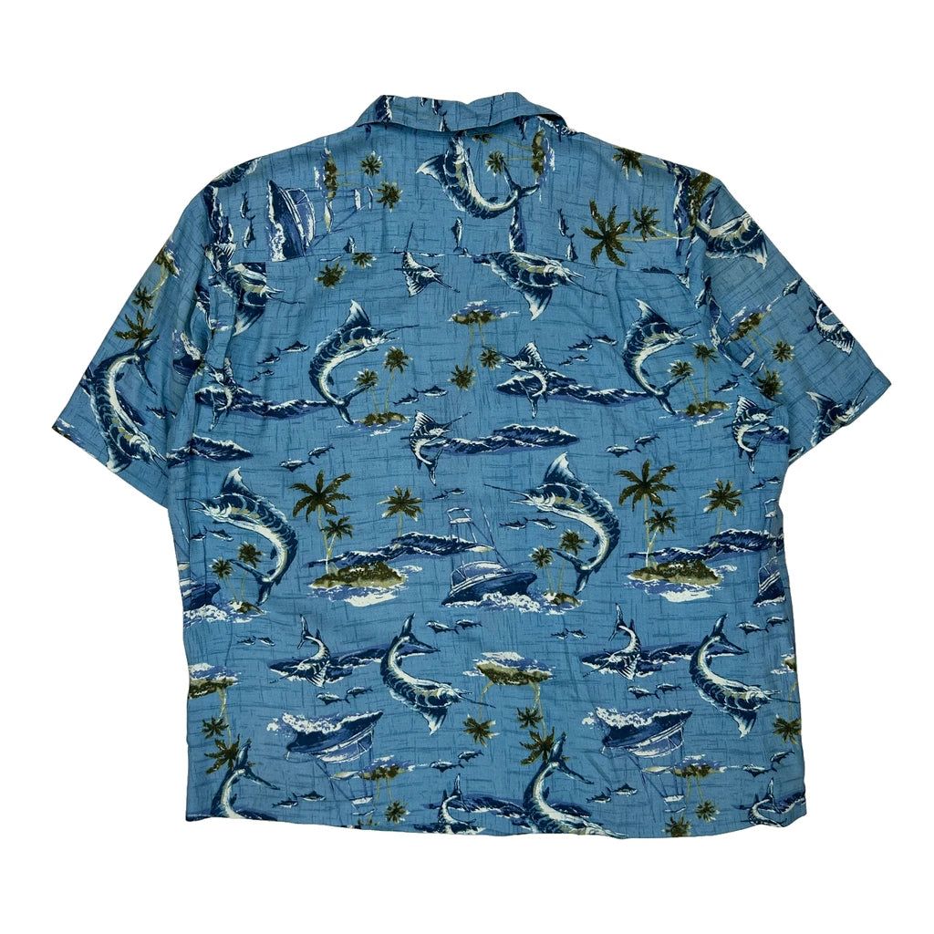 Puritan Graphic Hawaiian Shirt - XL Blue Viscose