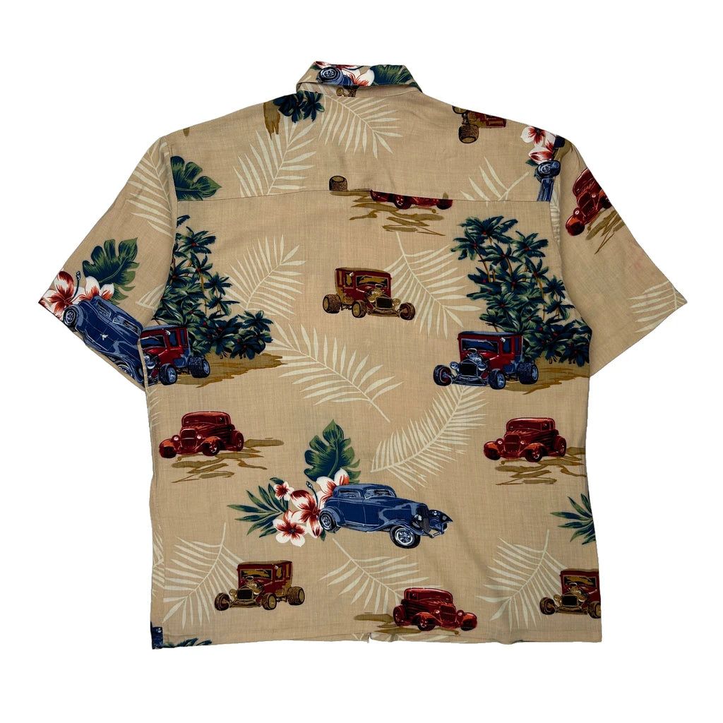 Puritan Floral Hawaiian Shirt - Large Beige Viscose