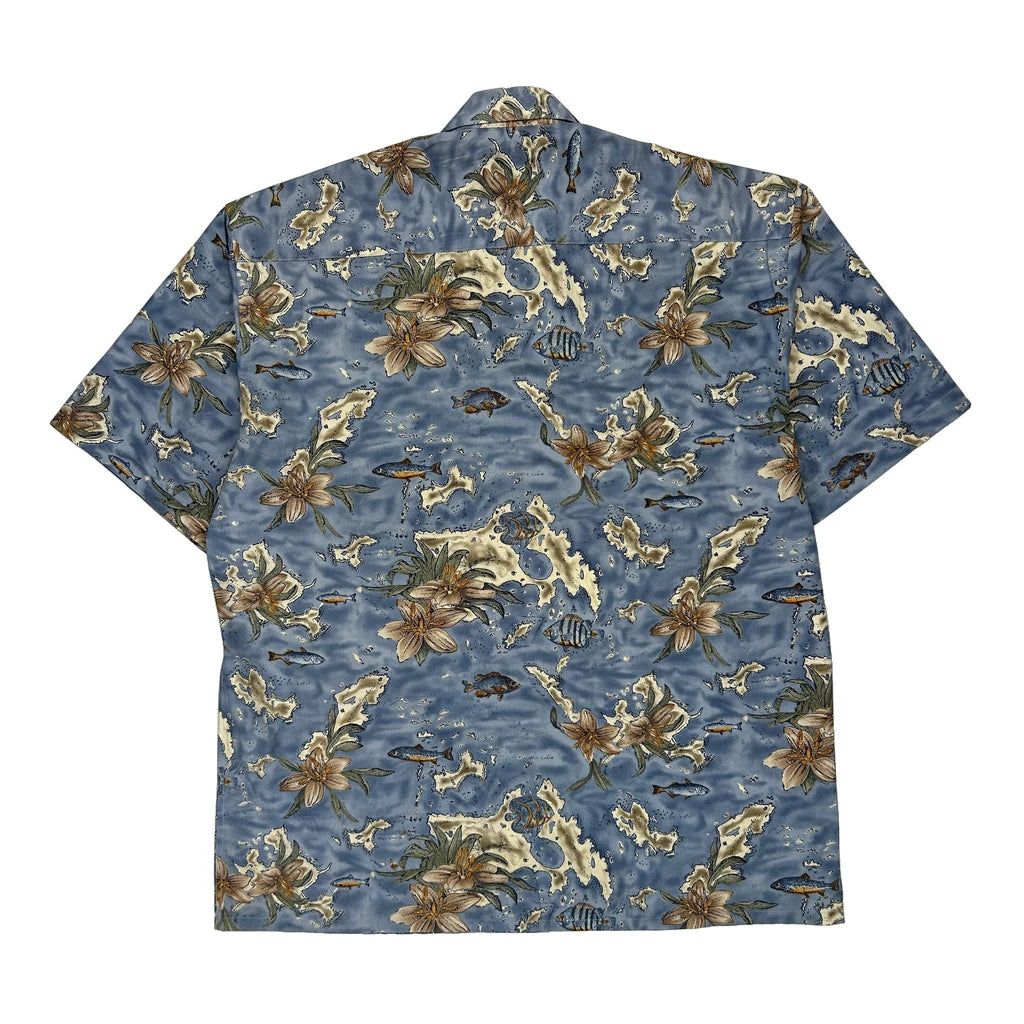 Pierre Cardin Floral Hawaiian Shirt - Large Blue Cotton