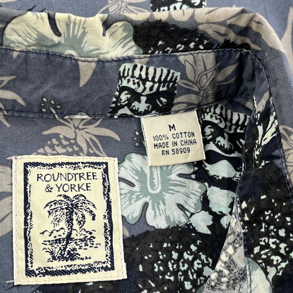 Roundtree & Yorke Floral Hawaiian Shirt - Medium Blue Cotton