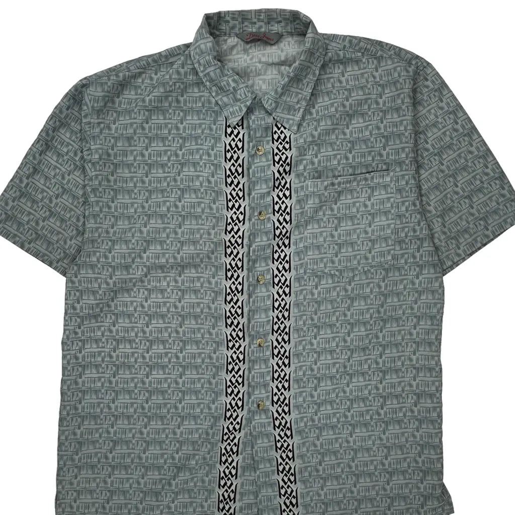 Diss Jeans Hawaiian Shirt - Large Grey Cotton Blend