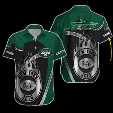 Personalized New York Jets Flame Gridiron Hawaiian Shirt