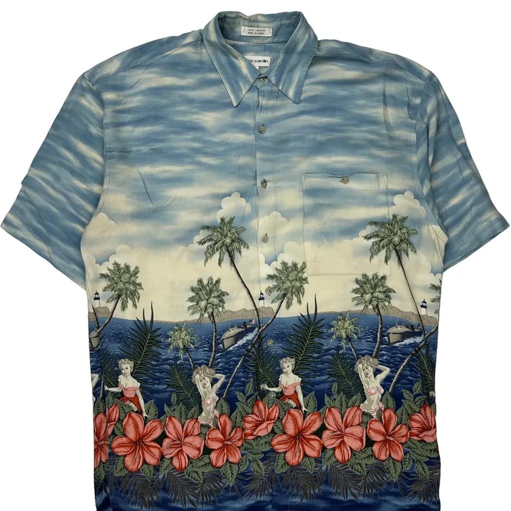 Pierre Cardin Floral Hawaiian Shirt - Large Multicoloured Viscose