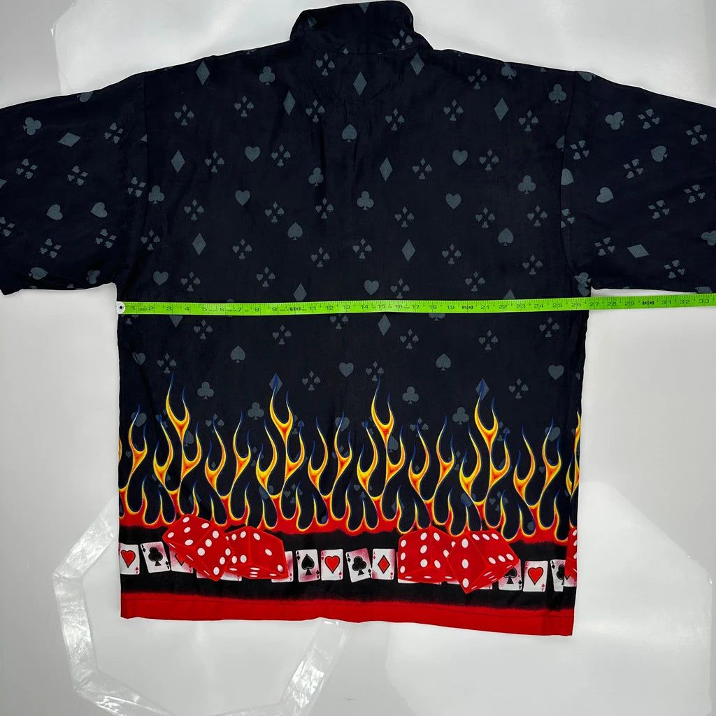 Y2K Unbranded Flame Graphic Hawaiian Shirt - XL Black Cotton
