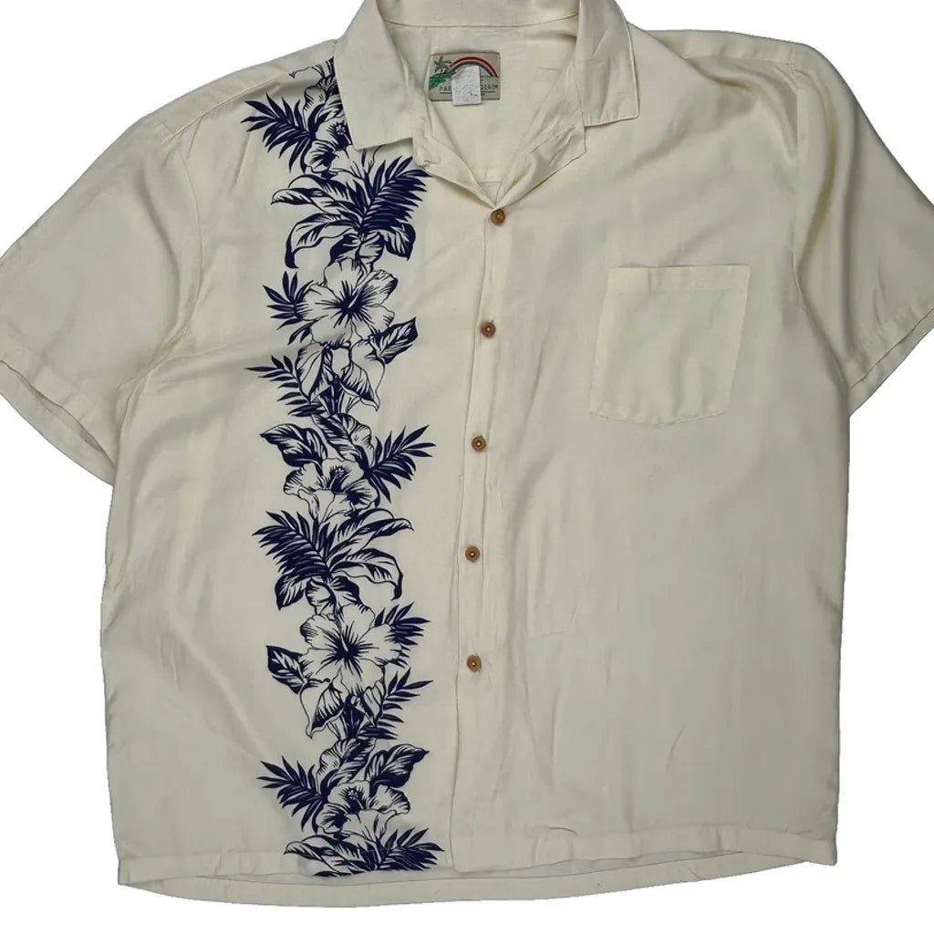 Paradise Found Floral Hawaiian Shirt - XL Blue Viscose