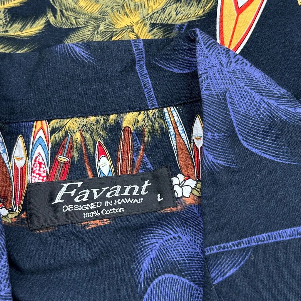 Surfboards And Palm Trees Favant Graphic Hawaiian Shirt - Large Multicoloured Cotton
