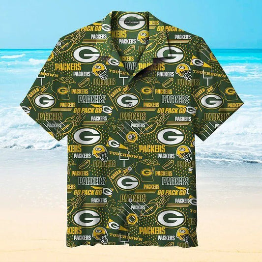 Green Bay Packers Hawaiian Shirt Touchdown Pattern Football Fan Apparel