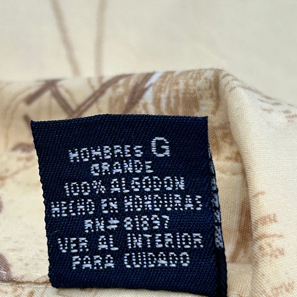 Puritan Graphic Hawaiian Shirt - Large Beige Cotton