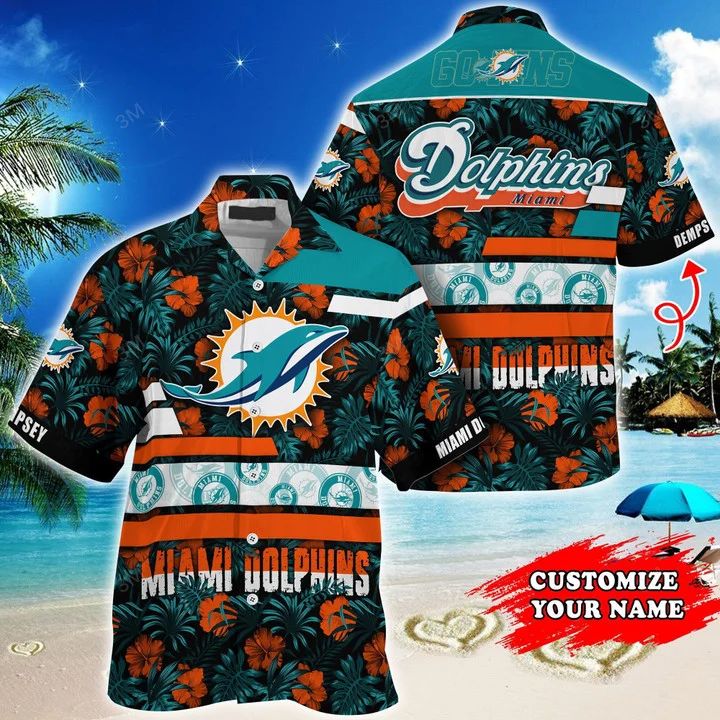 Miami Dolphins Hawaiian Shirt Midnight Tropic Design 101095