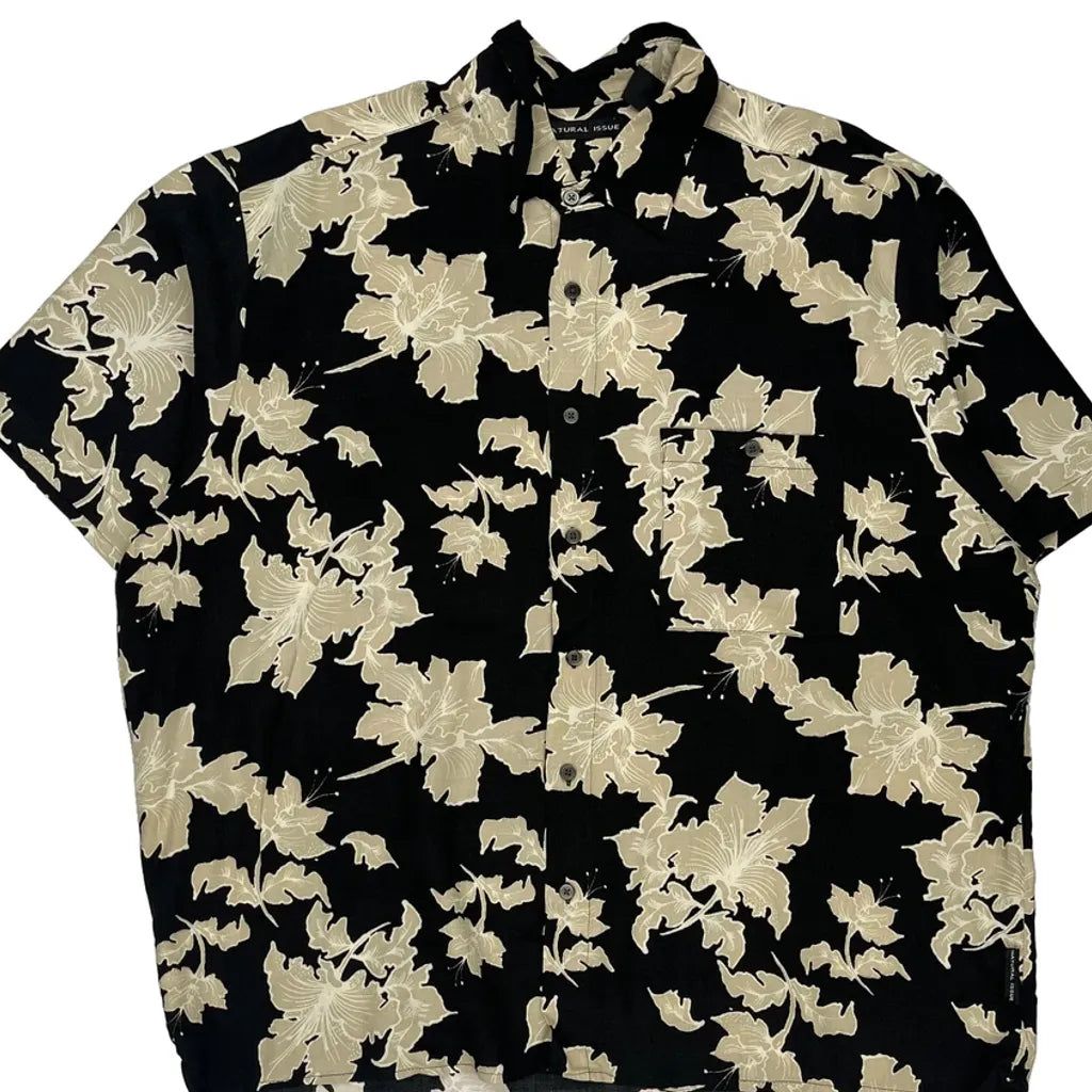 Natural Issue Floral Hawaiian Shirt - XL Black Viscose