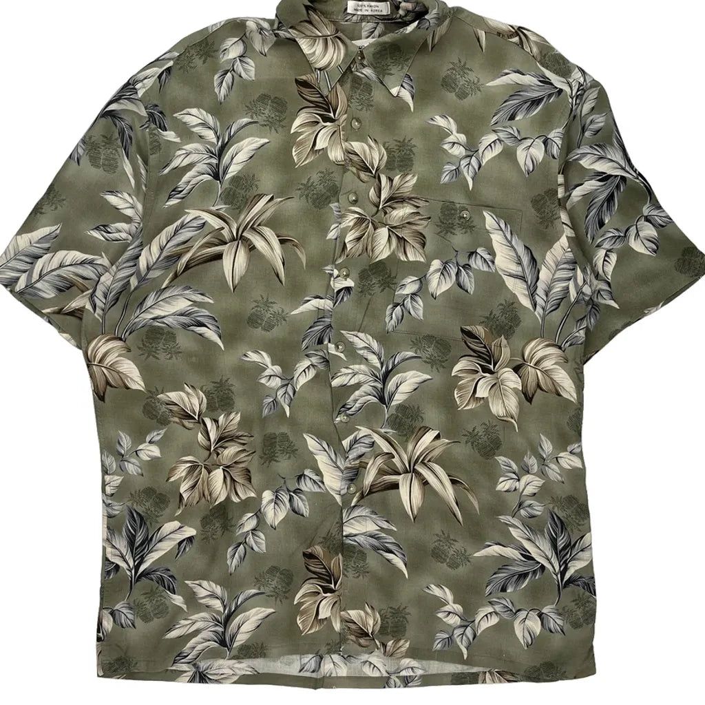 Pierre Cardin Hawaiian Shirt - Large Green Viscose