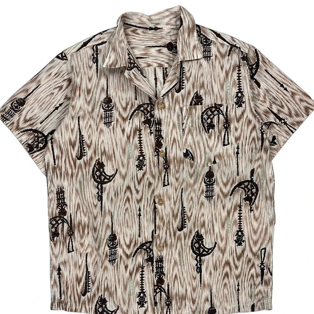 Unbranded Hawaiian Shirt - Large Beige Cotton