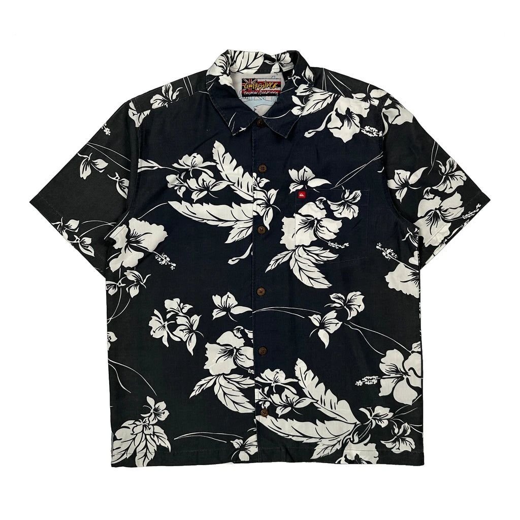 Hawaiian Boardriding Quiksilver Floral Hawaiian Shirt - Large Black Cotton