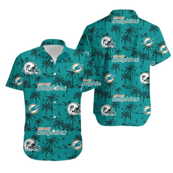 Miami Dolphins Hawaiian Shirt with Palm and Helmet Design 246514