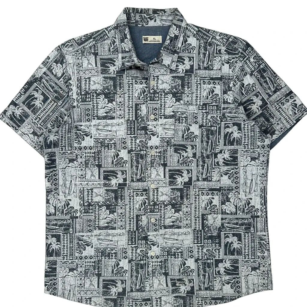 Rivers Graphic Hawaiian Shirt - XL Black & White Cotton
