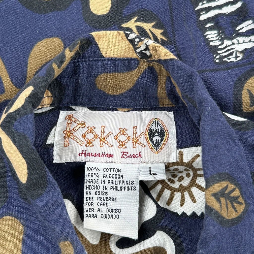 Rokok Floral Hawaiian Shirt - Large Brown Cotton