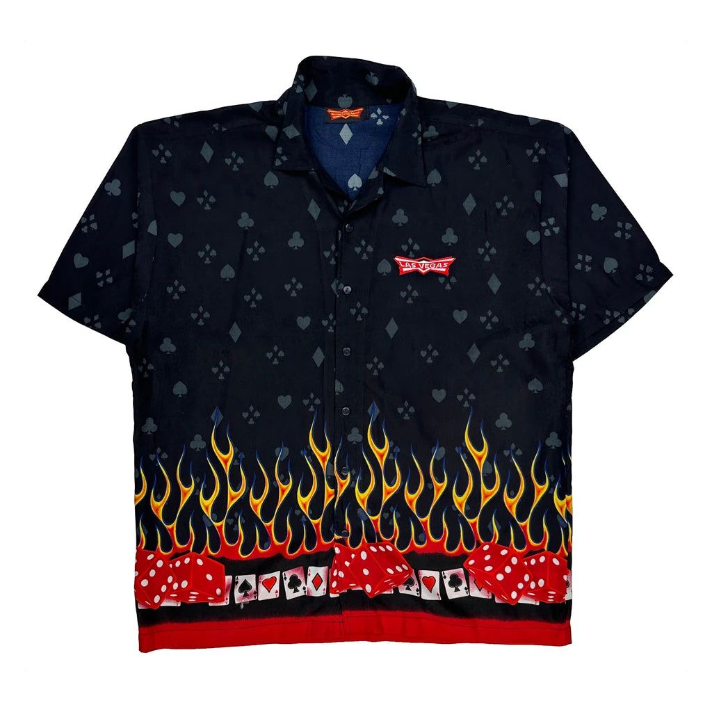 Y2K Unbranded Flame Graphic Hawaiian Shirt - XL Black Cotton