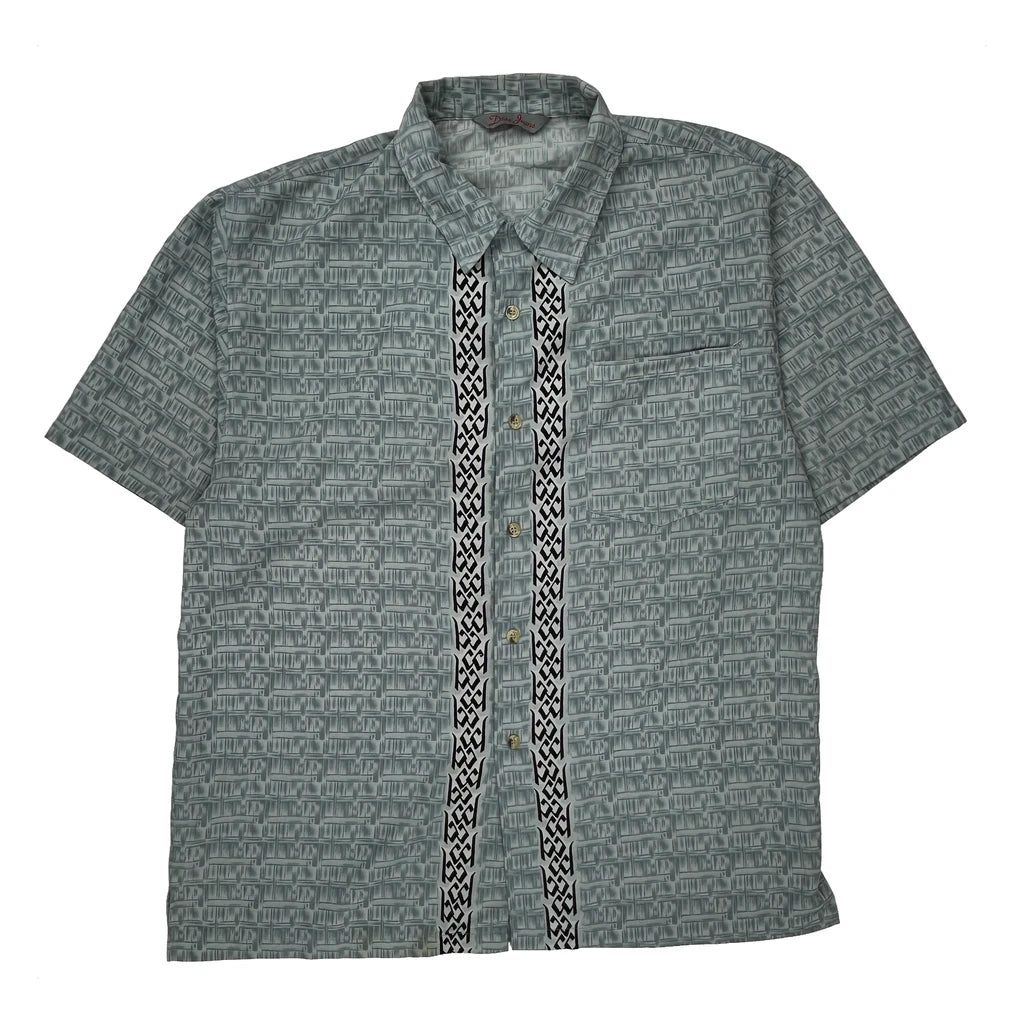 Diss Jeans Hawaiian Shirt - Large Grey Cotton Blend