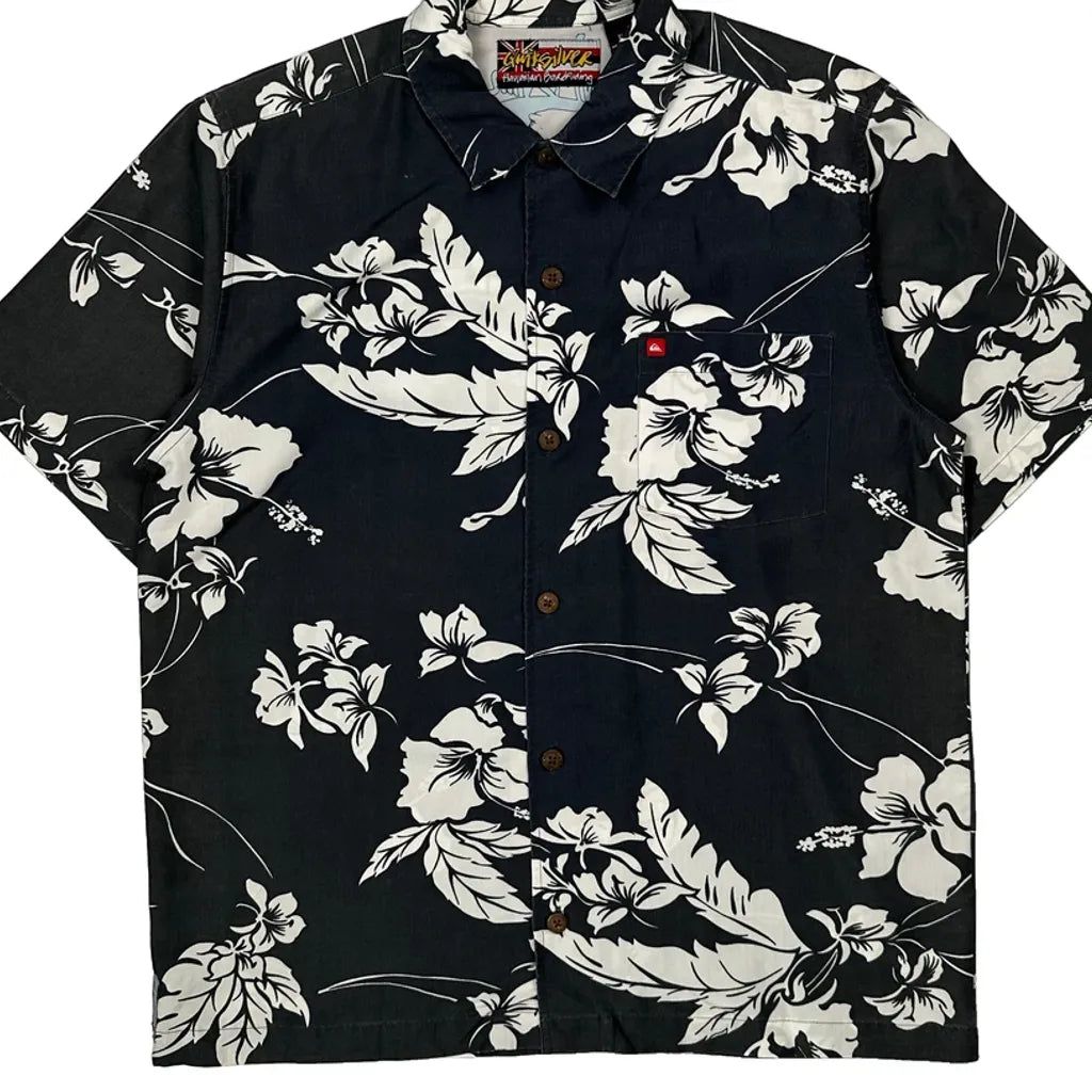 Hawaiian Boardriding Quiksilver Floral Hawaiian Shirt - Large Black Cotton