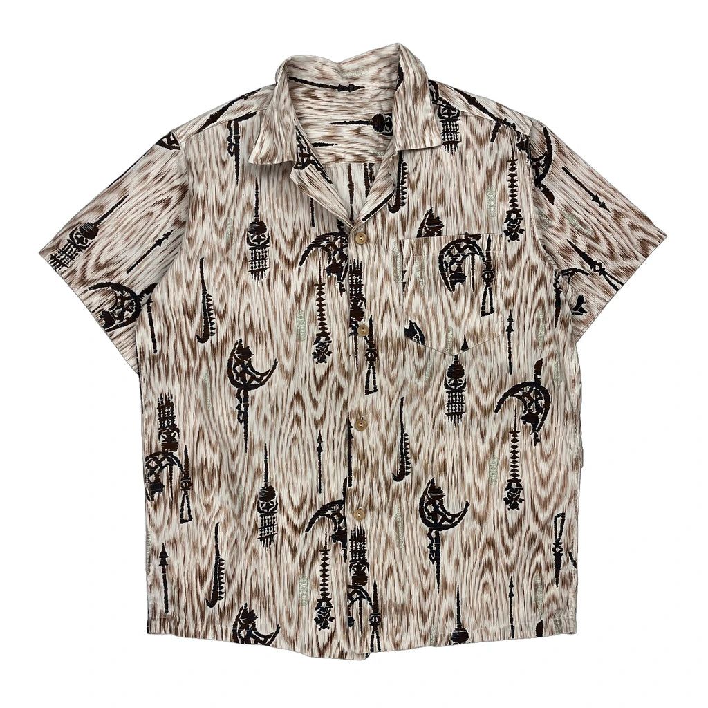 Unbranded Hawaiian Shirt - Large Beige Cotton