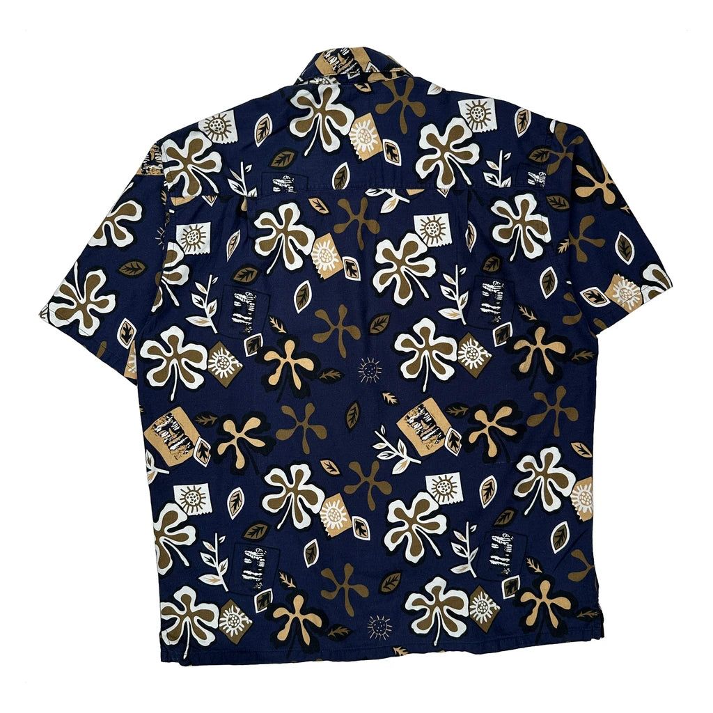 Rokok Floral Hawaiian Shirt - Large Brown Cotton