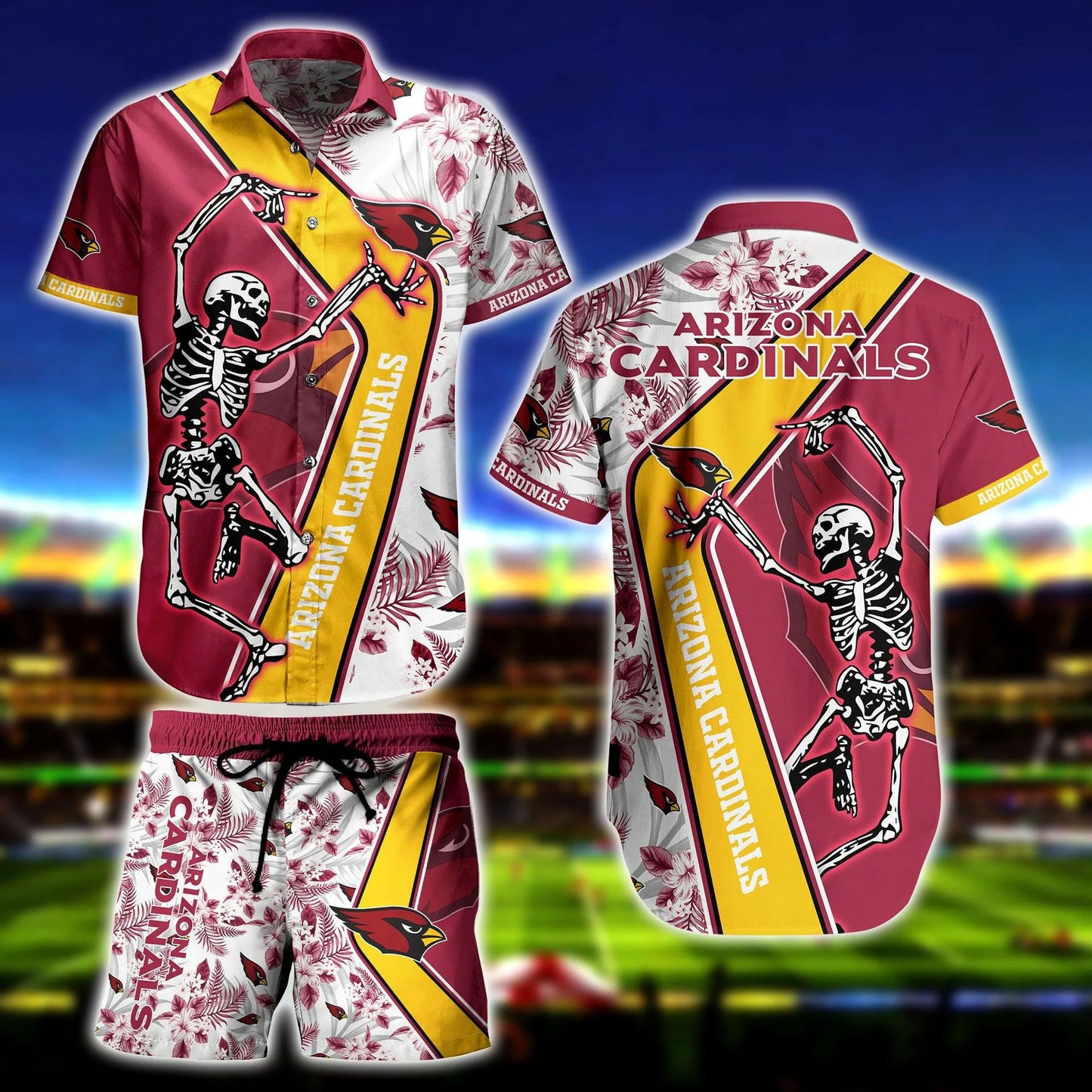 Arizona Cardinals Skeleton Hawaiian Shirt Victory Design 101098