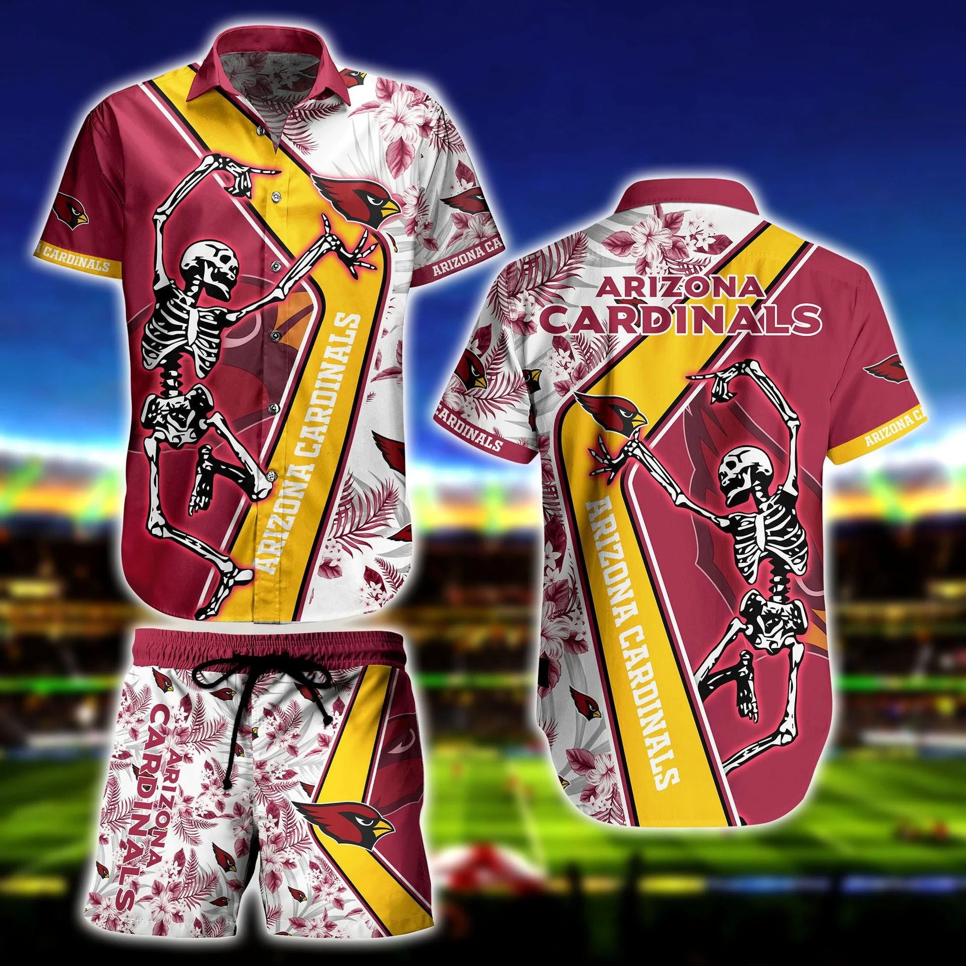 Arizona Cardinals Skeleton Hawaiian Shirt Victory Design 101098