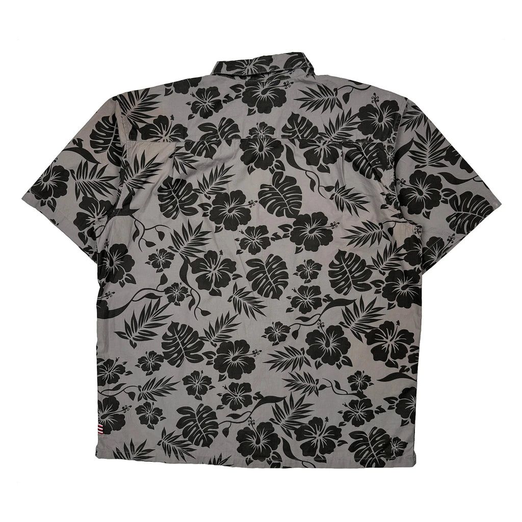 Quiksilver Floral Hawaiian Shirt - XL Grey Cotton