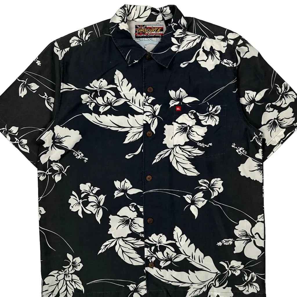 Hawaiian Boardriding Quiksilver Floral Hawaiian Shirt - Large Black Cotton