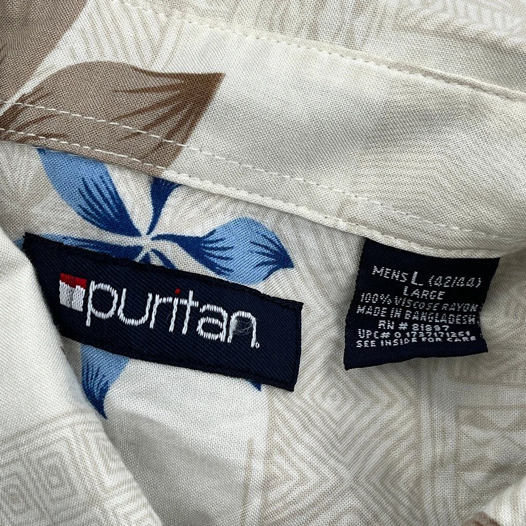 Puritan Floral Hawaiian Shirt - Large Blue Viscose