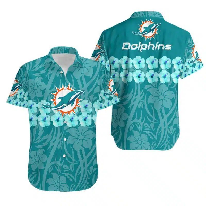 Miami Dolphins Hawaiian Shirt with Flower and Logo Design 708235
