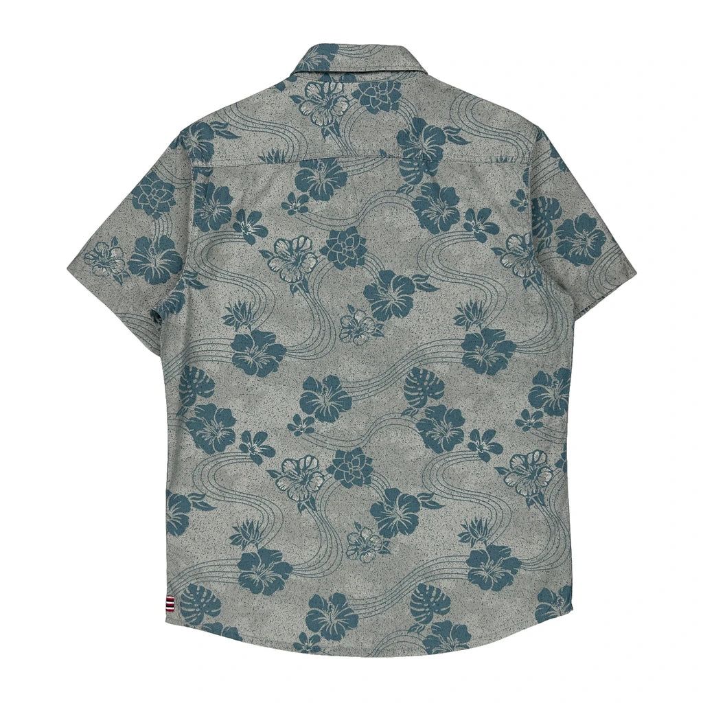 Quiksilver Floral Hawaiian Shirt - Medium Blue Cotton