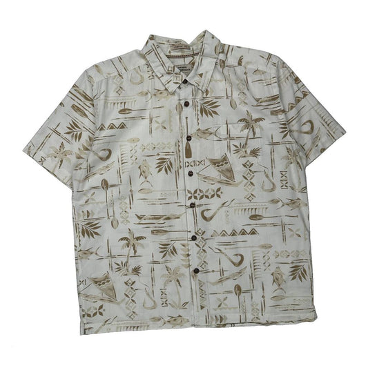 Tommy Bahama Hawaiian Shirt - Large Beige Cotton
