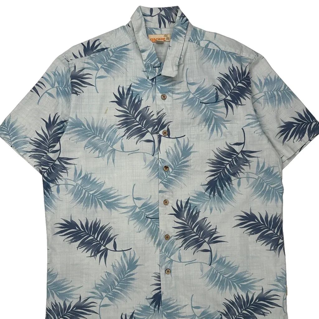 Sideout Floral Hawaiian Shirt - Large Blue Cotton