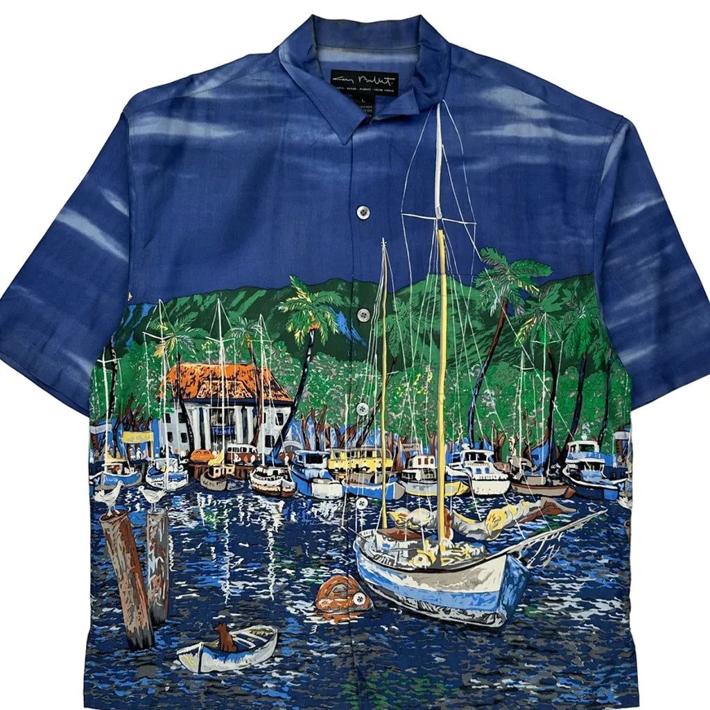 Unbranded Graphic Hawaiian Shirt - Large Blue Silk