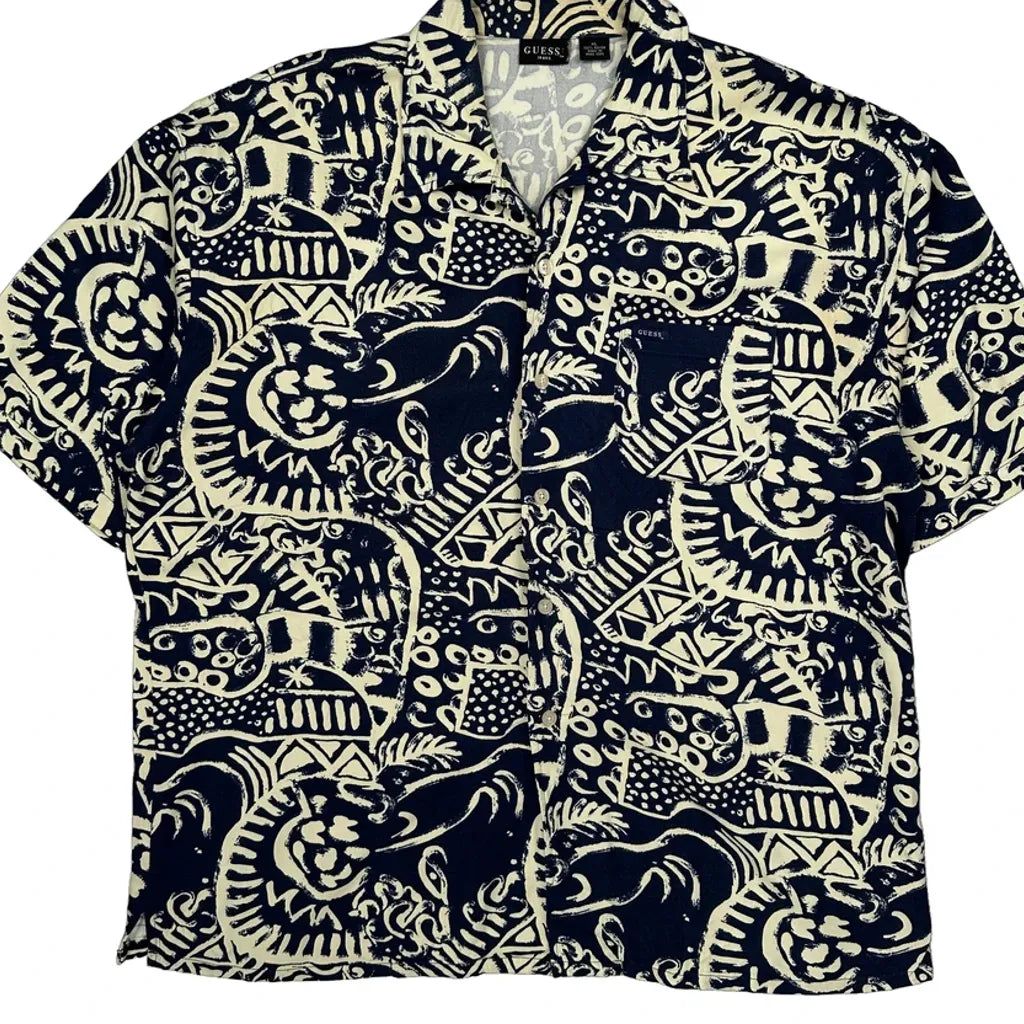 Guess Hawaiian Shirt - XL Black Viscose