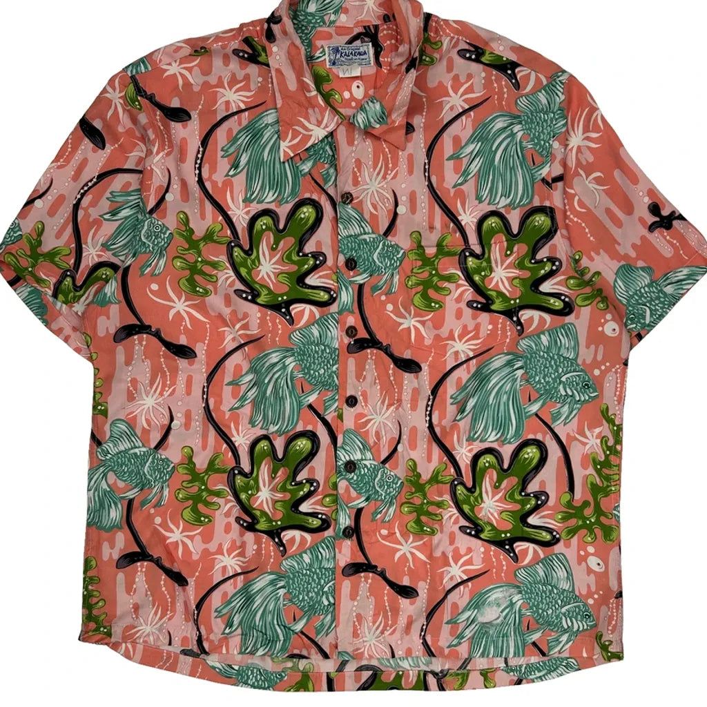 Kalakaua Floral Hawaiian Shirt - Medium Pink Cotton