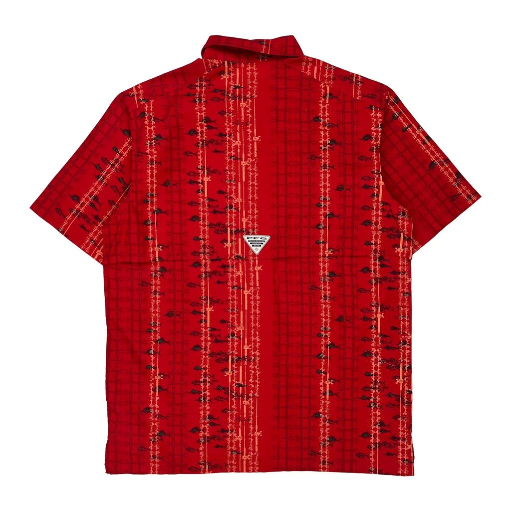 Fishing Columbia Hawaiian Shirt - Small Red Cotton