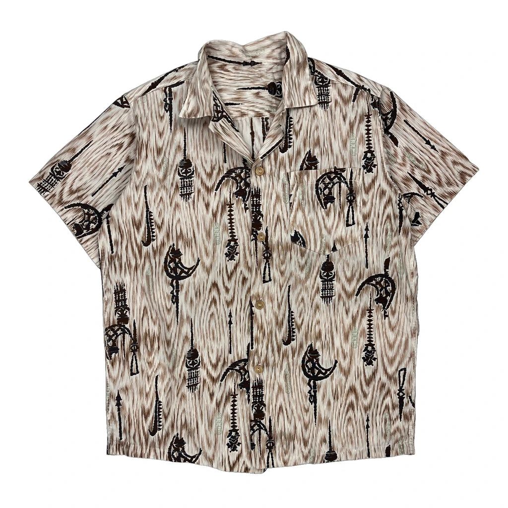 Unbranded Hawaiian Shirt - Large Beige Cotton