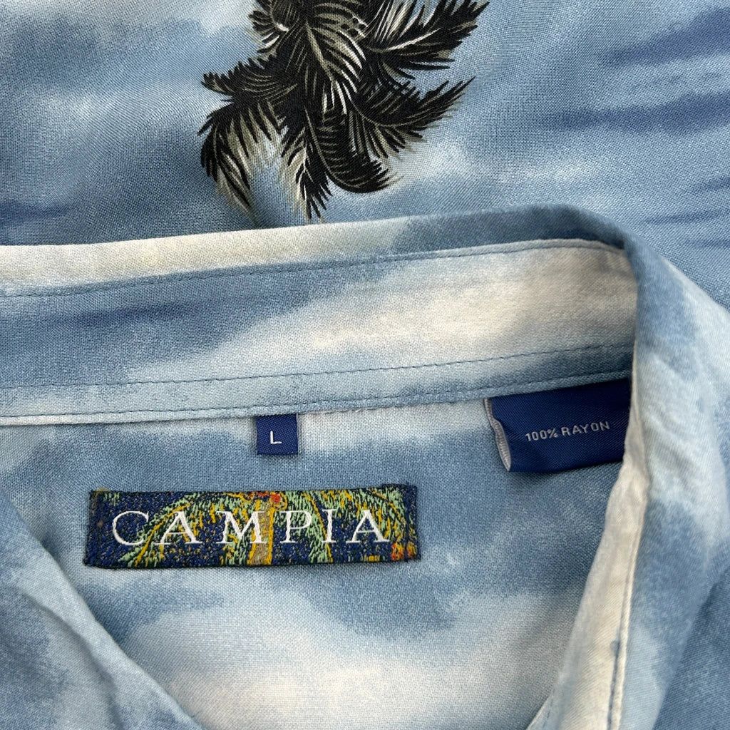 Campia Graphic Hawaiian Shirt - Large Blue Viscose