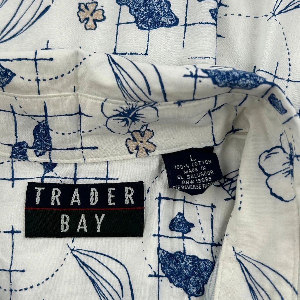 Trader Bay Floral Hawaiian Shirt - Large Blue Cotton
