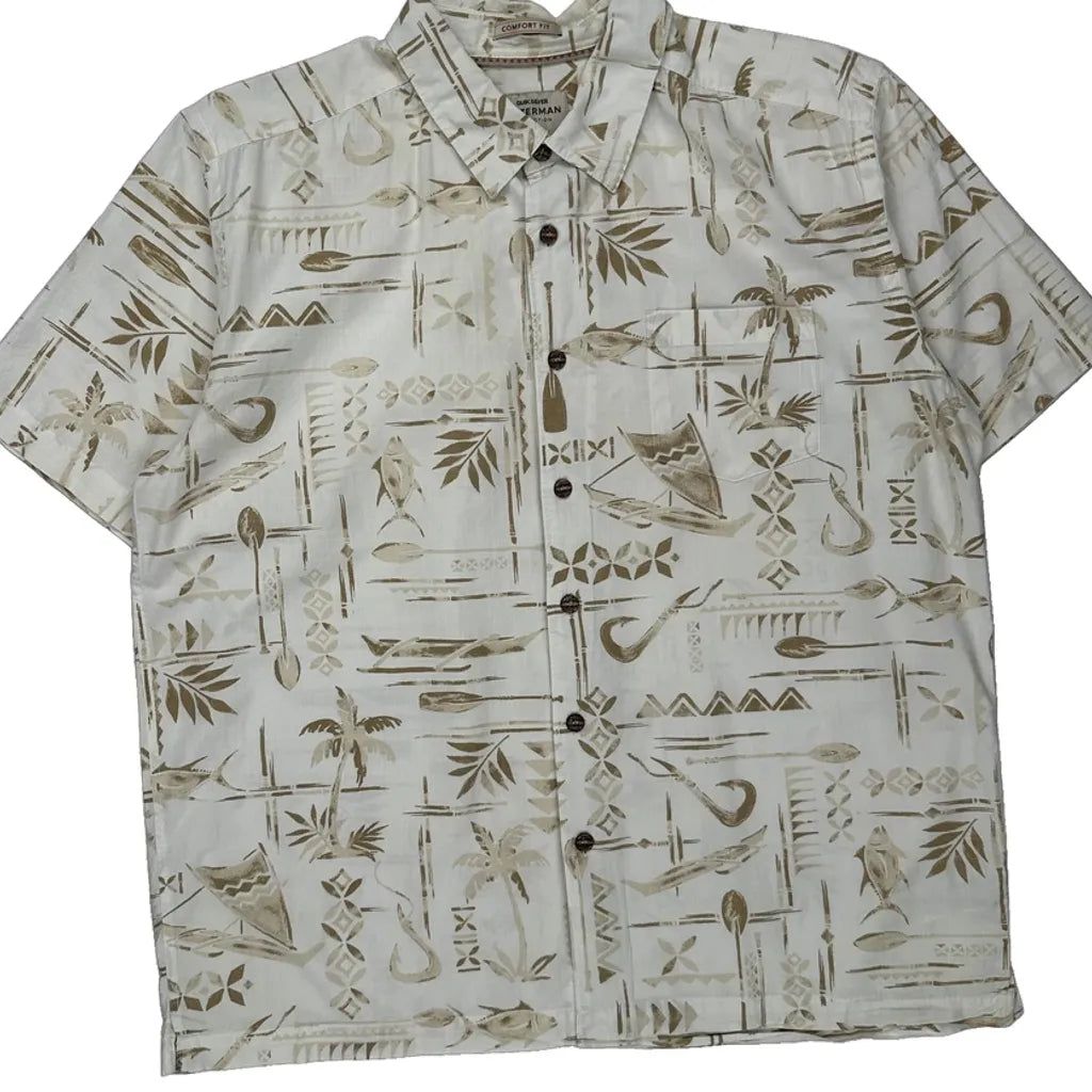 Tommy Bahama Hawaiian Shirt - Large Beige Cotton