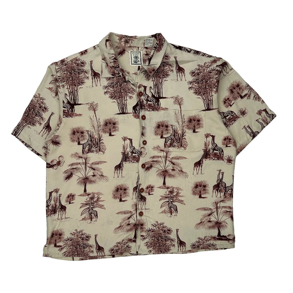 Roundtree & Yorke Hawaiian Shirt - Large Brown Viscose