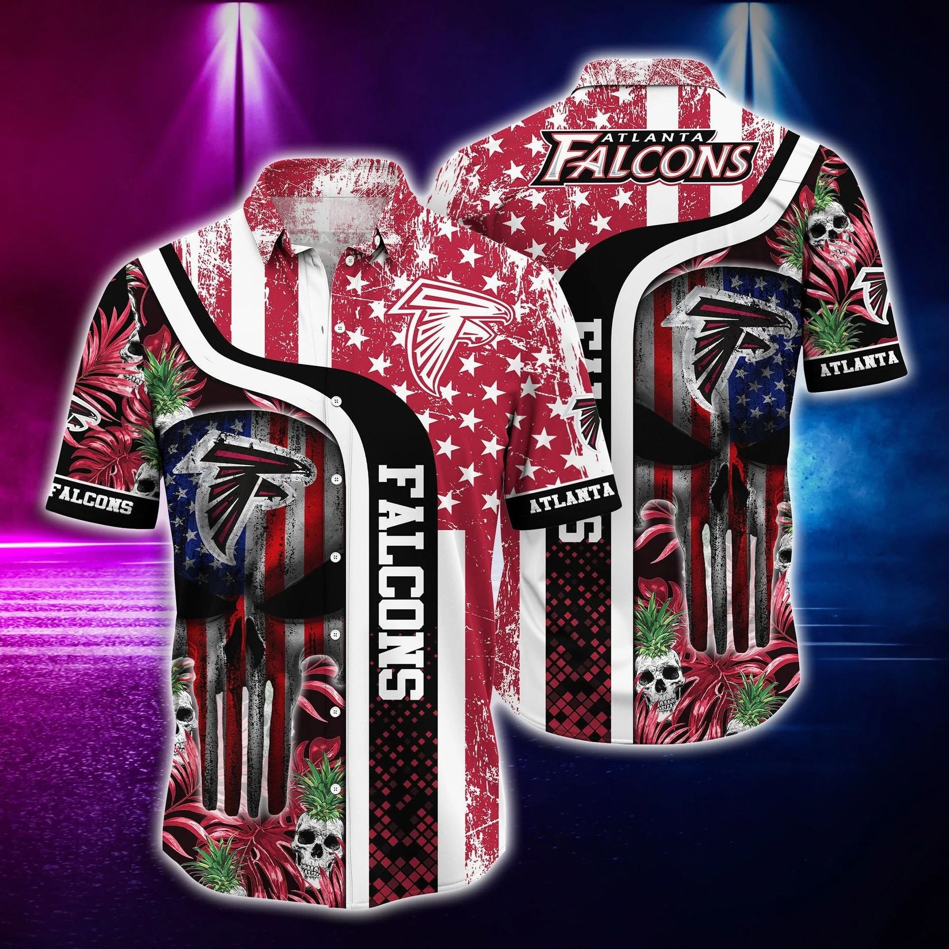 Atlanta Falcons Hawaiian Shirt with Stars and Skulls Design 429831