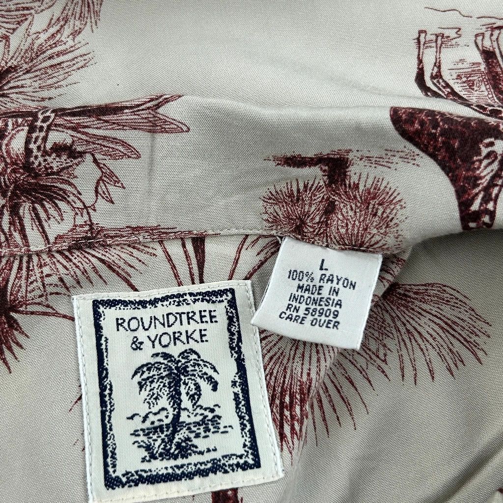 Roundtree & Yorke Hawaiian Shirt - Large Brown Viscose