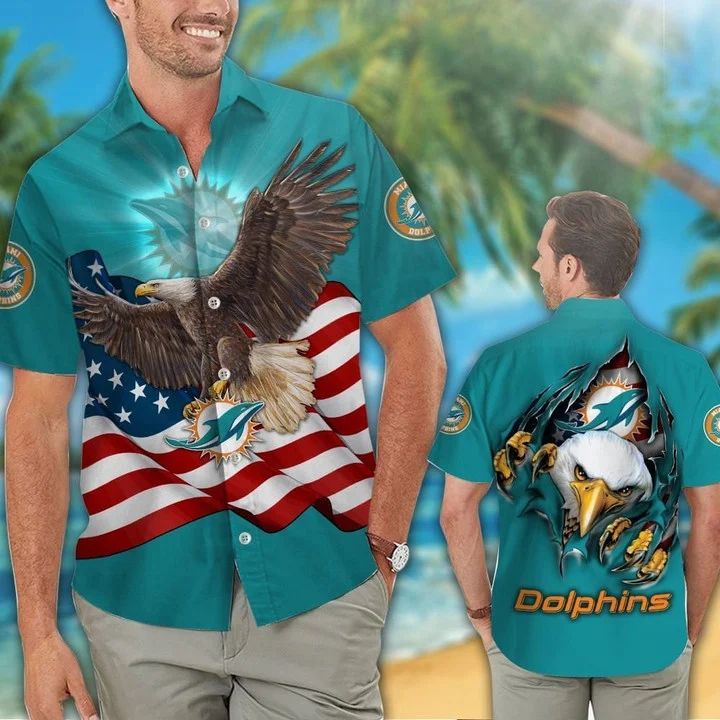 Miami Dolphins Hawaiian Shirt Freedom Eagle Design 286187