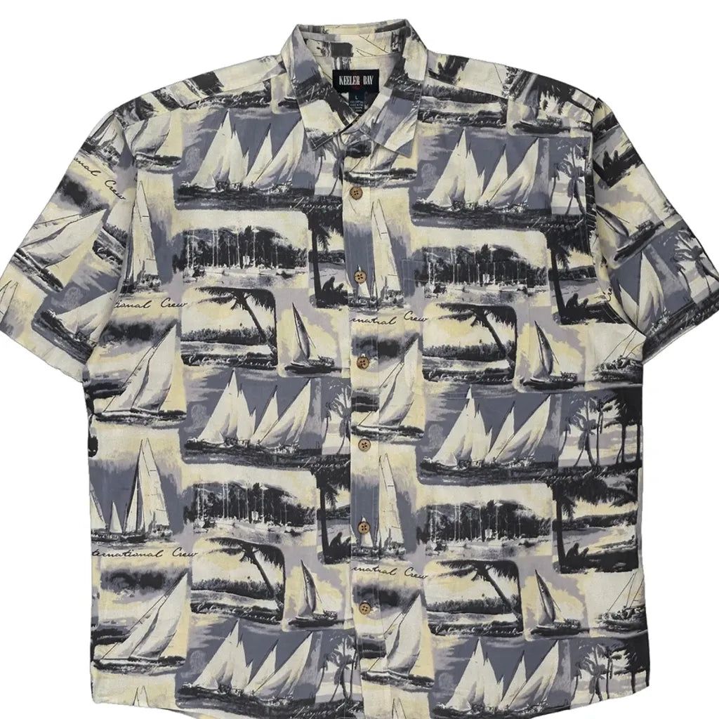 Keeler Bay Graphic Hawaiian Shirt - Large Grey Cotton