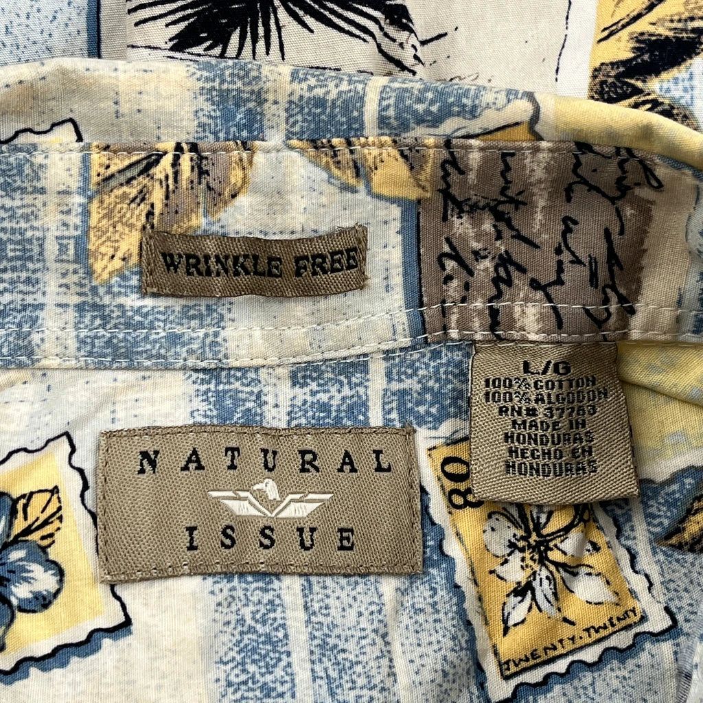 Natural Issue Checked Hawaiian Shirt - Large Blue Cotton