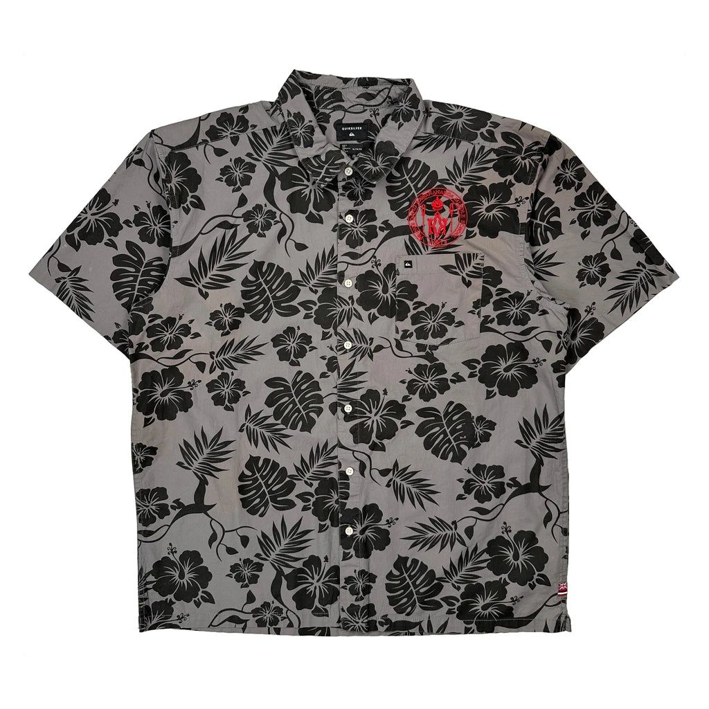 Quiksilver Floral Hawaiian Shirt - XL Grey Cotton