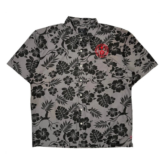 Quiksilver Floral Hawaiian Shirt - XL Grey Cotton